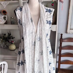 NWT White with blue star print distressed cover up